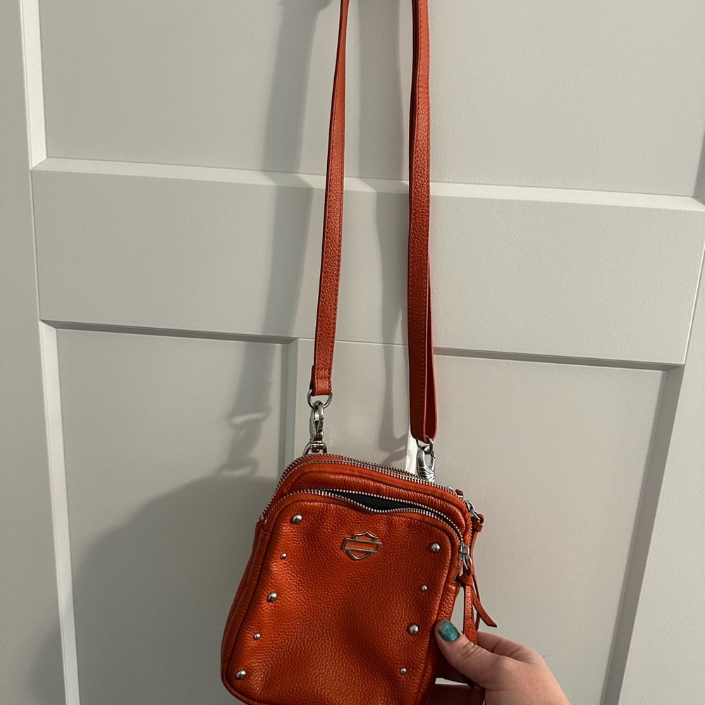 Harley-Davidson Orange Crossbody Bag with Silver Accents